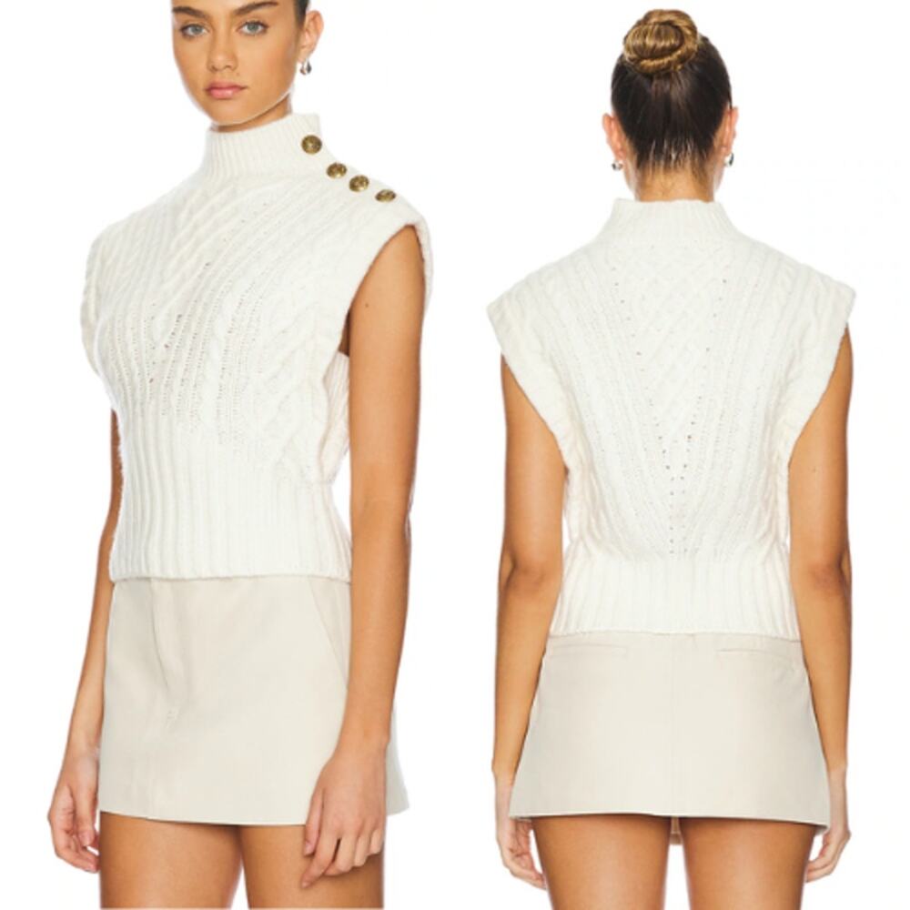 NEW Veronica Beard Holton Cable Knit Pattern Sleeveless Vest Cream Size: S